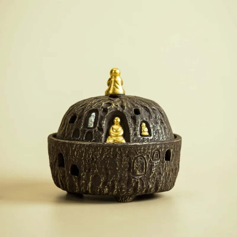 Dunhuang Zen Buddha Coil Incense Burner Ceramic Incense Holder for Sandalwood Agarwood Home Aromatherapy Desktop Decor Gift