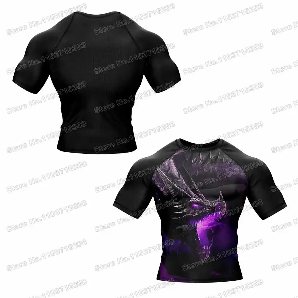 Dragon Warrior Rash Guards Surfing Beach Trousers Swimwear Diving Gym Shirts Long sleeves MMA BJJ Men Jiu Jitsu Fitness Sets