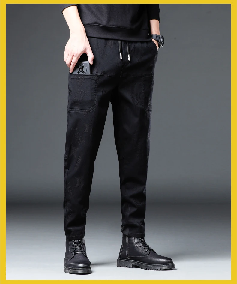 Große Größe 5XL 6XL Herbst männer Sechs Tasche Casual Hosen Schwarz Grau Stern Brief Muster Stretch Gerade Mode Hosen männlichen – Detail 8