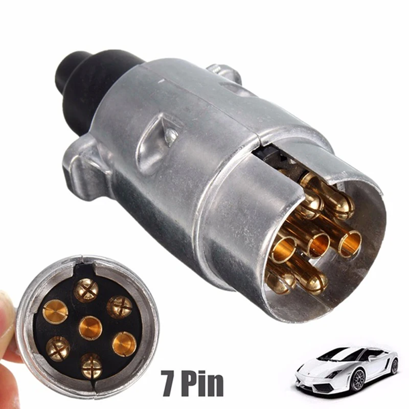 7 Pin Metal Trailer Plug Towbar Towing Lights Socket Car Van Caravan