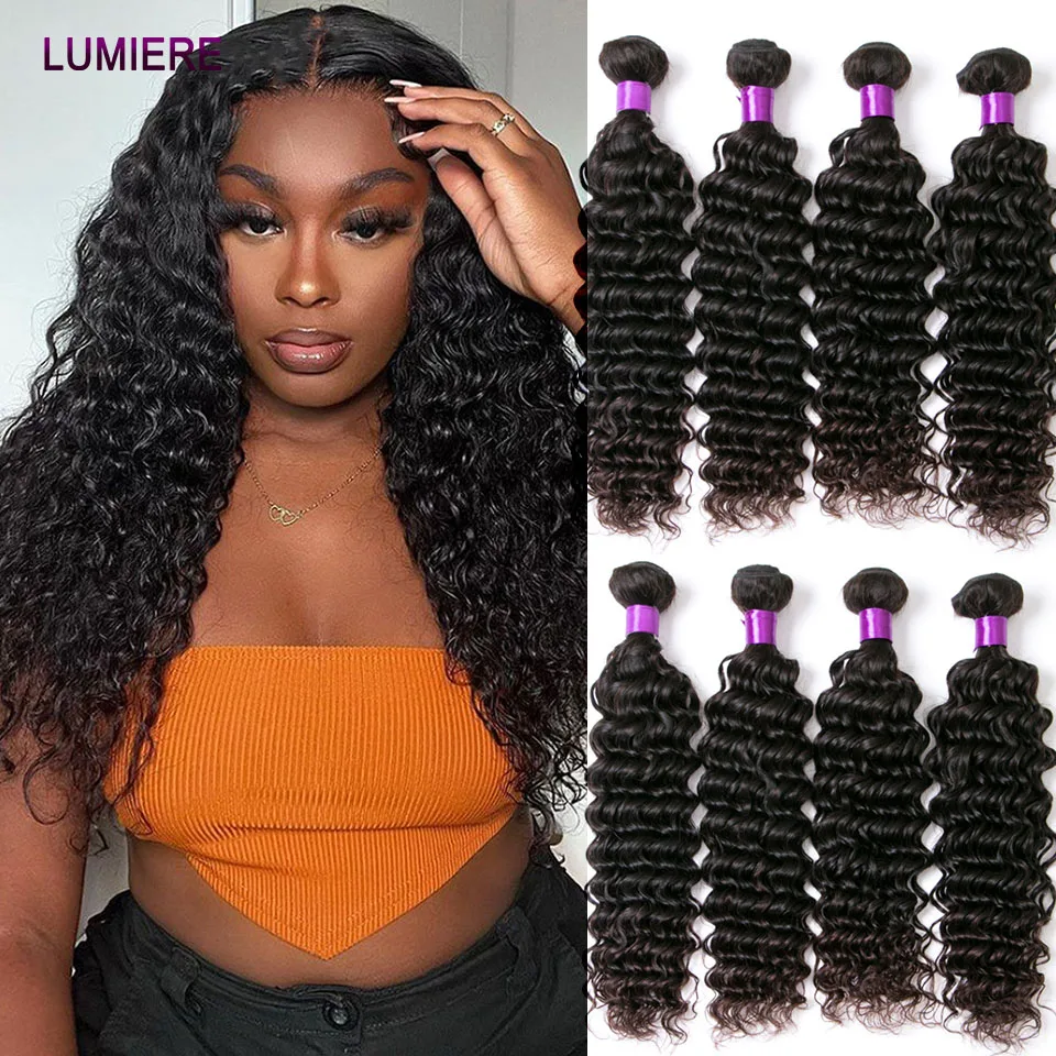 Deep Wave Bundles Human Hair Extension For Women Human Hair Weave Bundles Deal Natural Black 12A Hair Bundles 1/3/4 Piece Hair