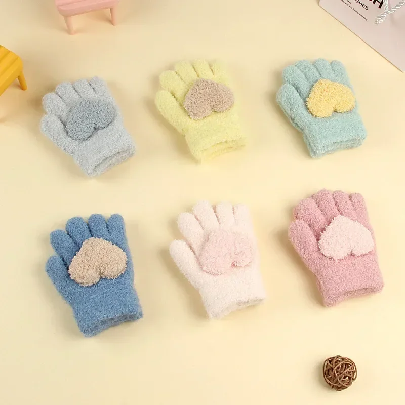 Kids Winter Gloves 3-9 Years Thickened Knitted Cartoon Small Dinosaur Warm Plush Toddlers Mittens