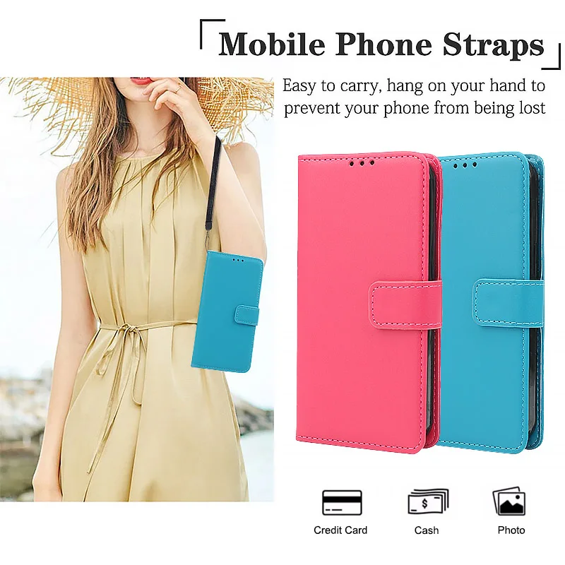 Magnetic Flip Leather Wallet Case with Solid Color and Skin Feel Finish