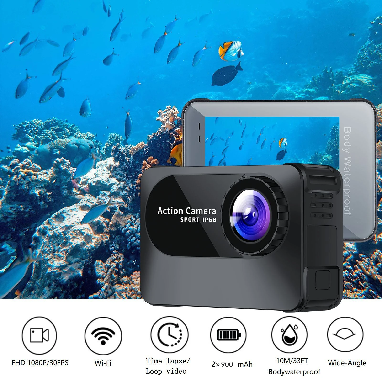4K 울트라 HD WiFi 액션 카메라 30FPS 2.0인치 화면 10M 150도 방수 카메라 헬멧 비디오 녹화 스포츠 카메라