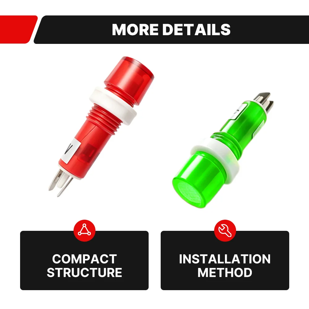 5개입 FILN 10mm 방수 LED 표시등 12V 24V 110V 220V IP67 신호등 자동차, 선박, 가전제품 스위치 패널용