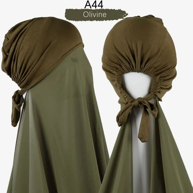 Muslim Women Chiffon Hijab With Cap Bonnet instant Chiffon Hijab Pinles Shawl Head Scarf Under scarf Caps Cover Headwrap A44