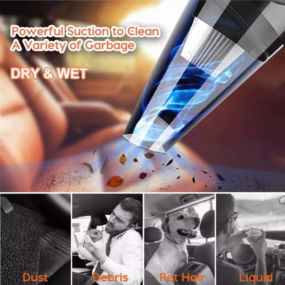 Powerful Handheld Car Vacuum 120W 12V 5000PA for Car Home Super Suction Wet/Dry Dual-Use Cordless/Car Plug Cleaner