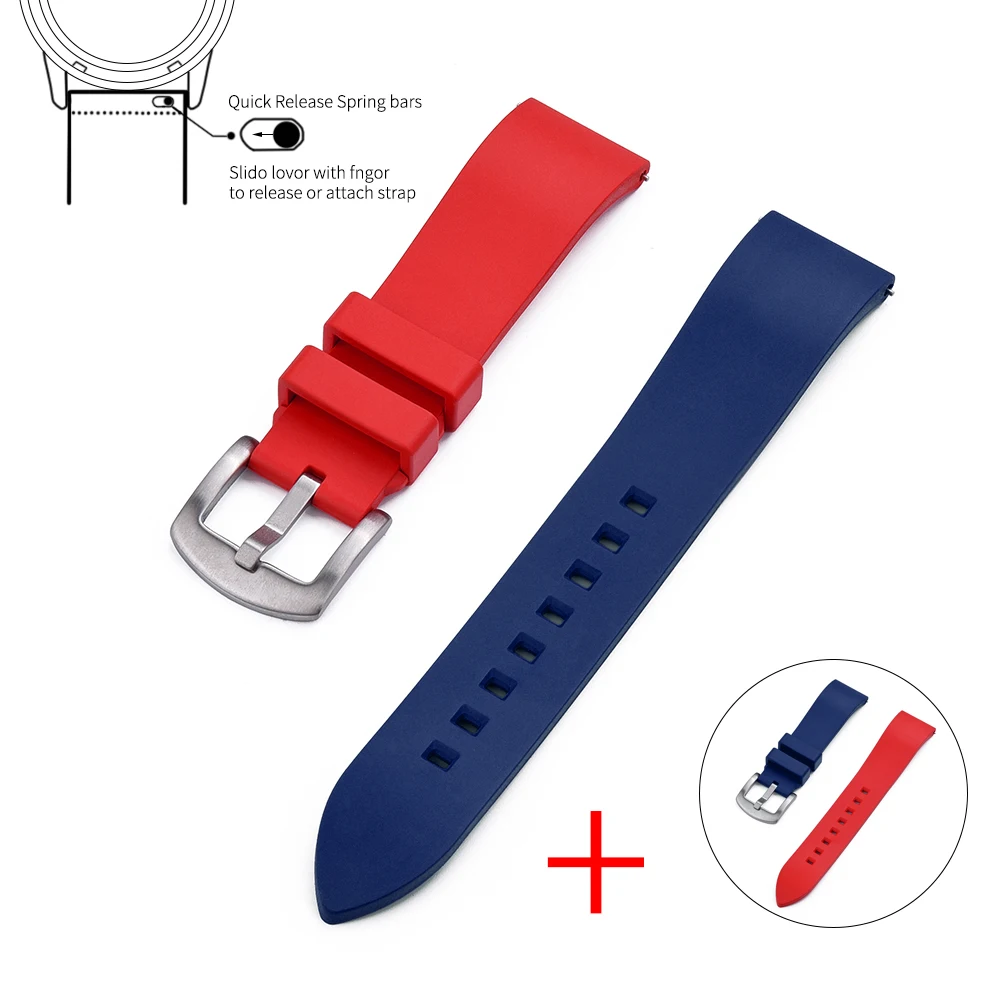 NewFluoroRubberWatchBand20mm22mm24mmFKMStrapQuickReleaseTwo