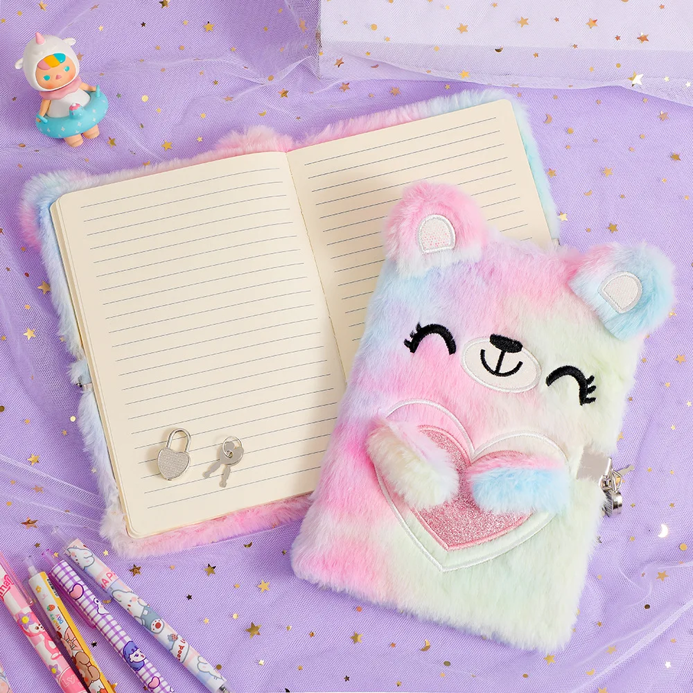 Children&rsquo;S Cartoon Notebooks Plush Cute Bear With Lock Plush 