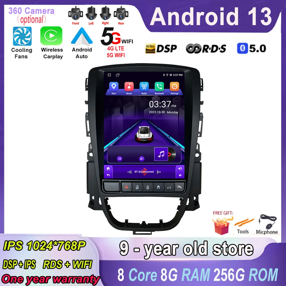 

for Opel Astra J Vauxhall Buick Verano 2009 - 2015 Android 13 Car Radio Multimedia Carplay Head Unit GPS BT RDS Vertical Tesla