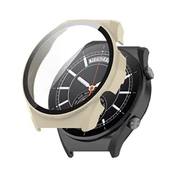 Screen Glass Protector Case for Smartwatches - Durable PC Hard Edge Protective Cover & Bumper Accessory (Beige)