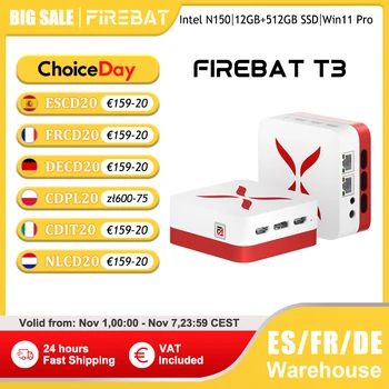 FIREBAT T3 Mini PC Intel N150 CPU Windows 11 Pro 12GB DDR5 RAM 512GB SSD Wi-Fi 5 Bluetooth 4,2 HDMI DP USB computadora de escritorio desnuda