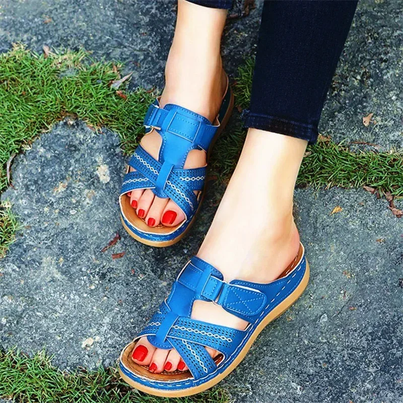 Women Sandals Summer Women Wedge Sandals Premium Orthopedic Open Toe Sandals Vintage Anti-slip Leather Casual Female Platform Retro Shoes
