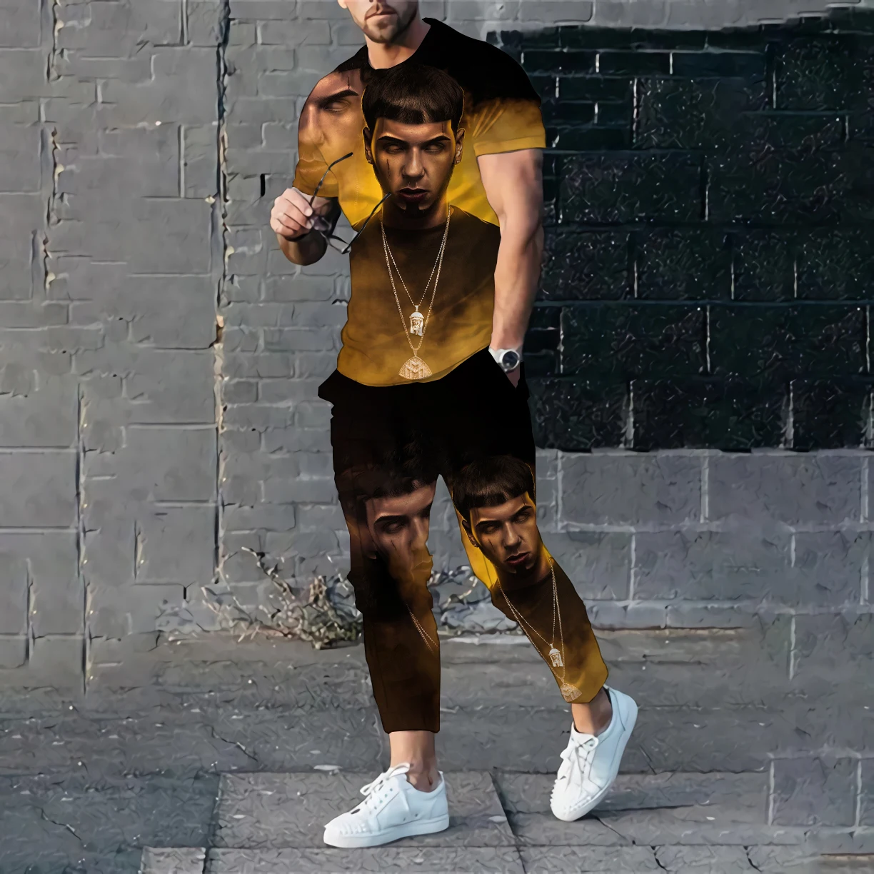 Men T-shirt Pants Tracksuit Rapper Anuel AA 3D Print T Shirts Trousers Sets 2 Pieces Summer Streetwear Oversized Suit Sportswear 3