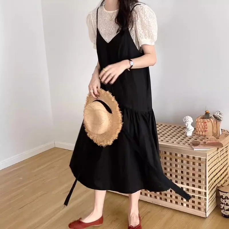 

Fashion Commuting Simple Two Piece Dresses Temperament Gentle Short Sleeves Loose Relaxed Women's Suspended Dress New Summer