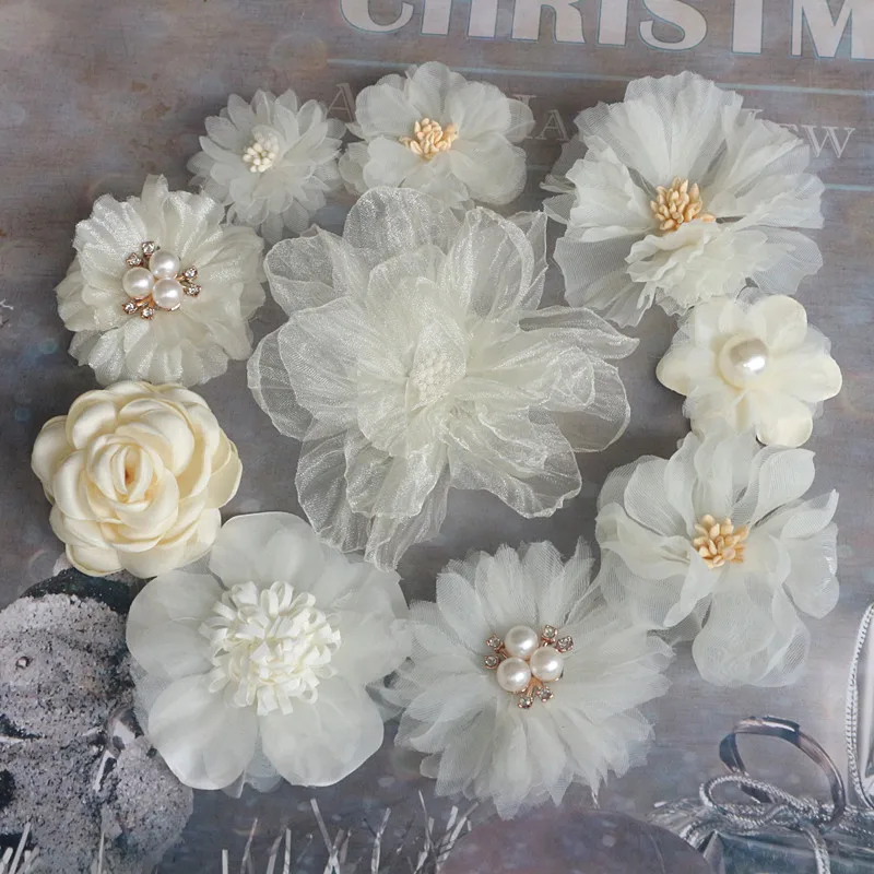 Mix Fabric Flowers Simulation Flower Head Decoration Flowers For DIY Accessories 10Pcs/Set fabric flowers