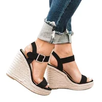 Sandales d'été à semelles compensées pour femmes, chaussures en chanvre, couleur bonbon, décontractées, à enfiler, avec sangle croisée, grande taille, 2024 5