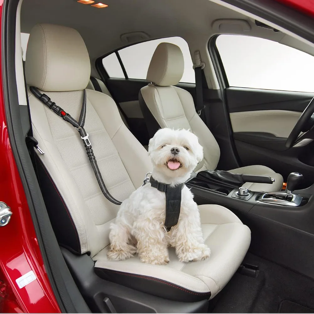 Dog Seat Belt Harness Leash Collar 3-in-1 Adjustable