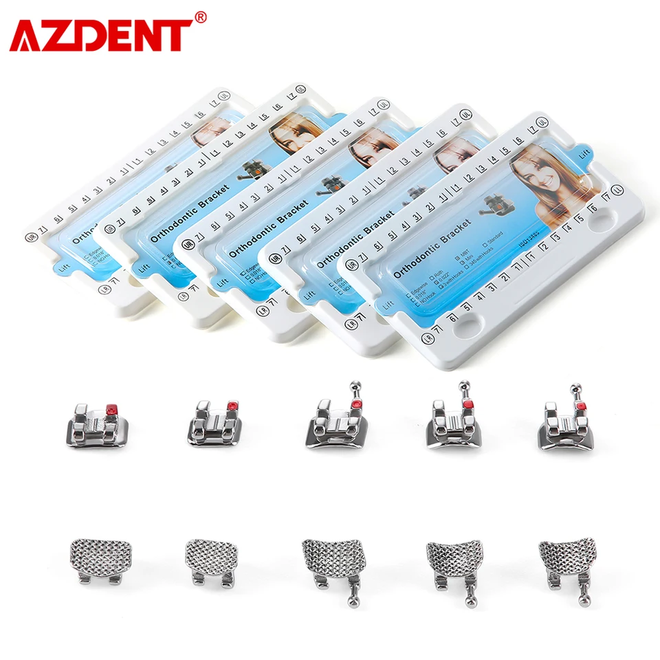 AZDENT Dental Orthodontic Brackets - Mini/Standard Roth MBT 0.022/0.018 Slots With Hooks (Pack Of 20)
