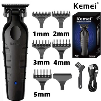 Kemei 2299 이발사 무선 헤어 트리머 0mm 제로 갭 조각 클리퍼, 전문 전기 마감 절단기