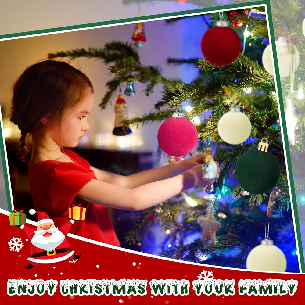Velvet Christmas Tree Ornaments 6pcs 5cm Plush Flocked Hanging Balls for Holiday Decor Christmas Decoration Xmas Clearance