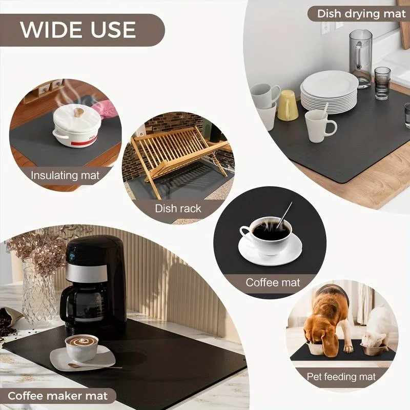 Absorbent Microfiber Coffee Bar Mat - Dish Drying Mat