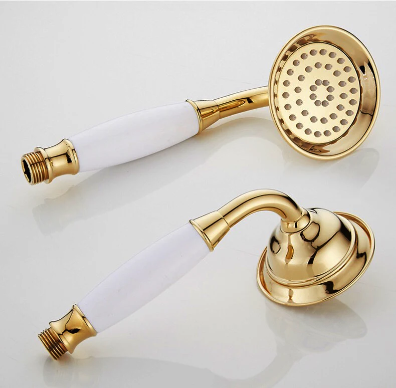 Vintage Round Brass and Porcelain Single Handheld Shower Head Spray