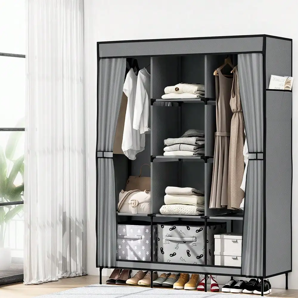 Artiss Large Portable Clothes Closet Wardrobe With Shelf Grey
