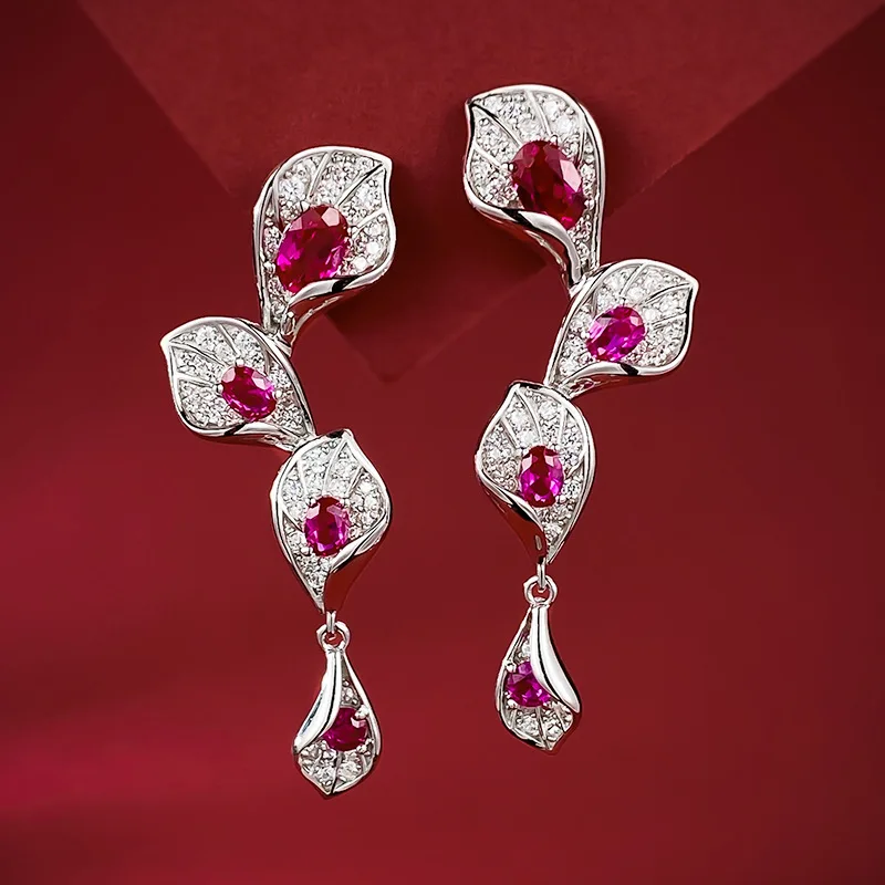 

2023 New niche design royal blue plain leaf earrings 925 silver light luxury minimalist earrings