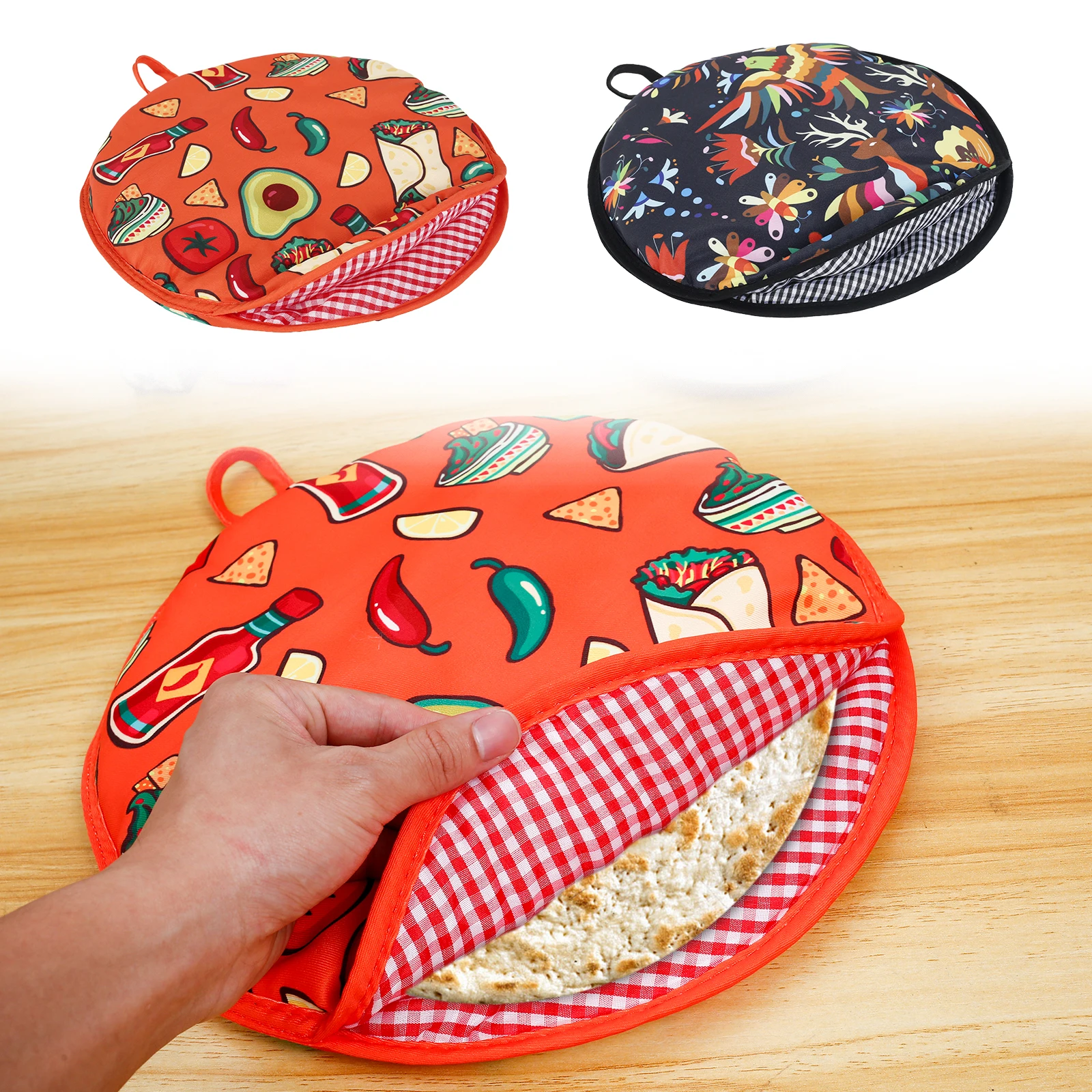 Tortilla Warmer Bag Portable 12 Inch Tortilla Warmer Bag Insulated Microwave-Safe Fabric Holder For Pizza Bread Double-Sided Tortilla Bag Warmer