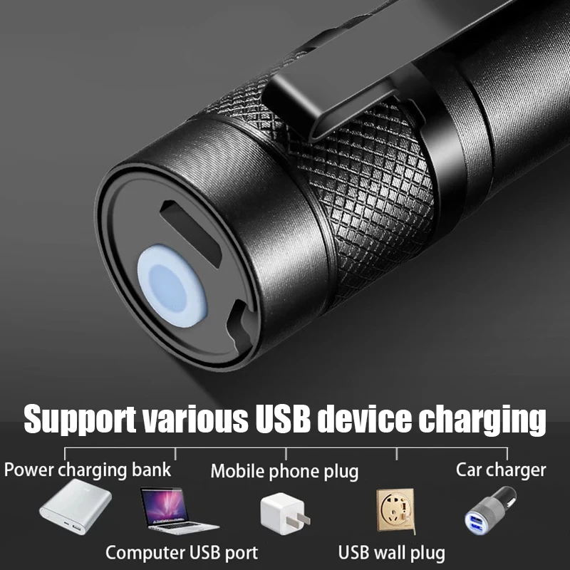 Mini Torcia A LED Portatile 3 Modalà Torcia Zoom Ricaricabile USB Luce Forte Lampada Da Campeggio Esterna Torce Impermeabili