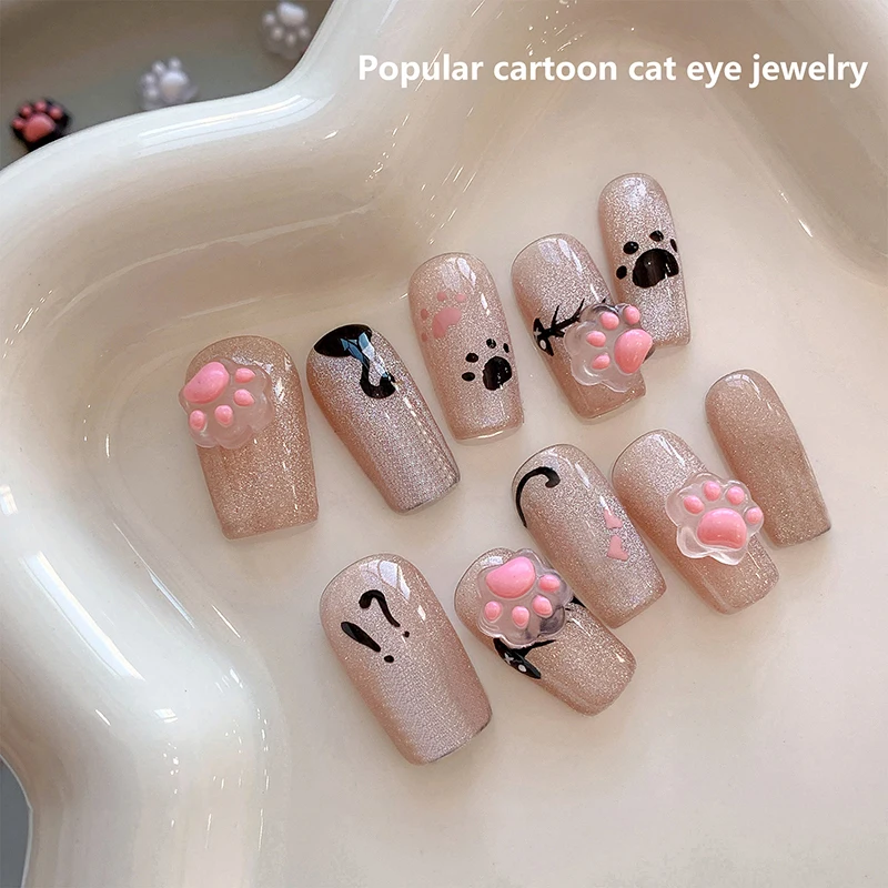 10/5Pcs Cat Paw Nail Charm Resin Cartoon Manicure Ornaments Mini 3D Nail Art Decoration 4