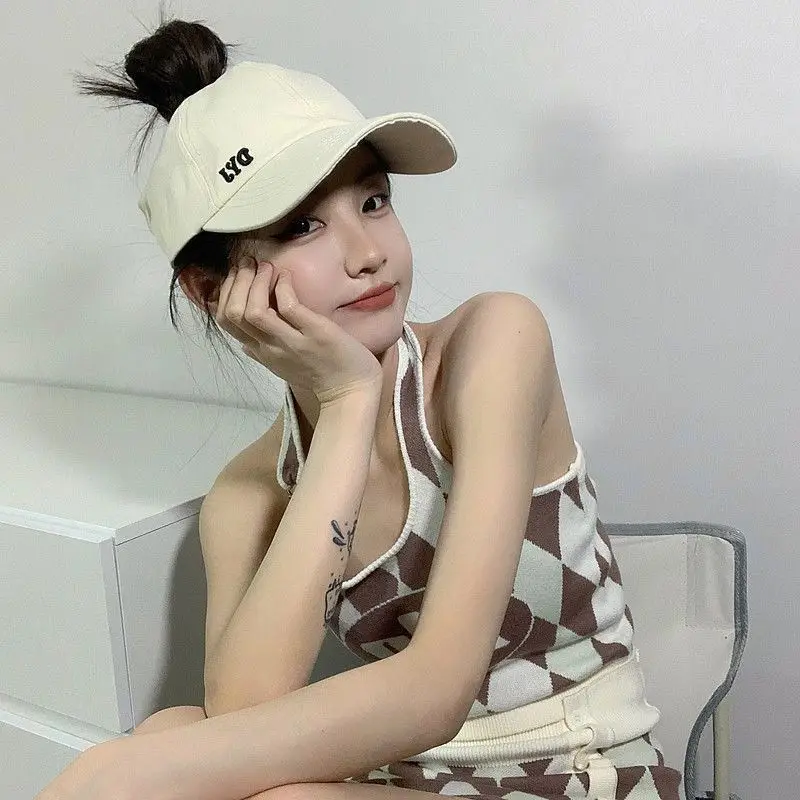 

Summer new style cap women can tie high ponytail baseball cap seaside holiday empty top hat casual sunshade hat