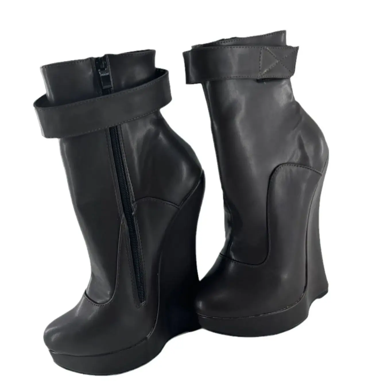 Super High Heel Slope Heel Lacquer Leather Lace up High Heel Short Boots Queen Nightclub Show Shoes Fun Men's and Wome Color: R