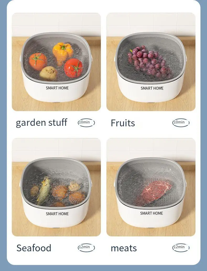 Household Food Ultrasound Vegetables Cleaning Basket Remove Pesticide Residues Fruits Vegetable Washer battery powered 6