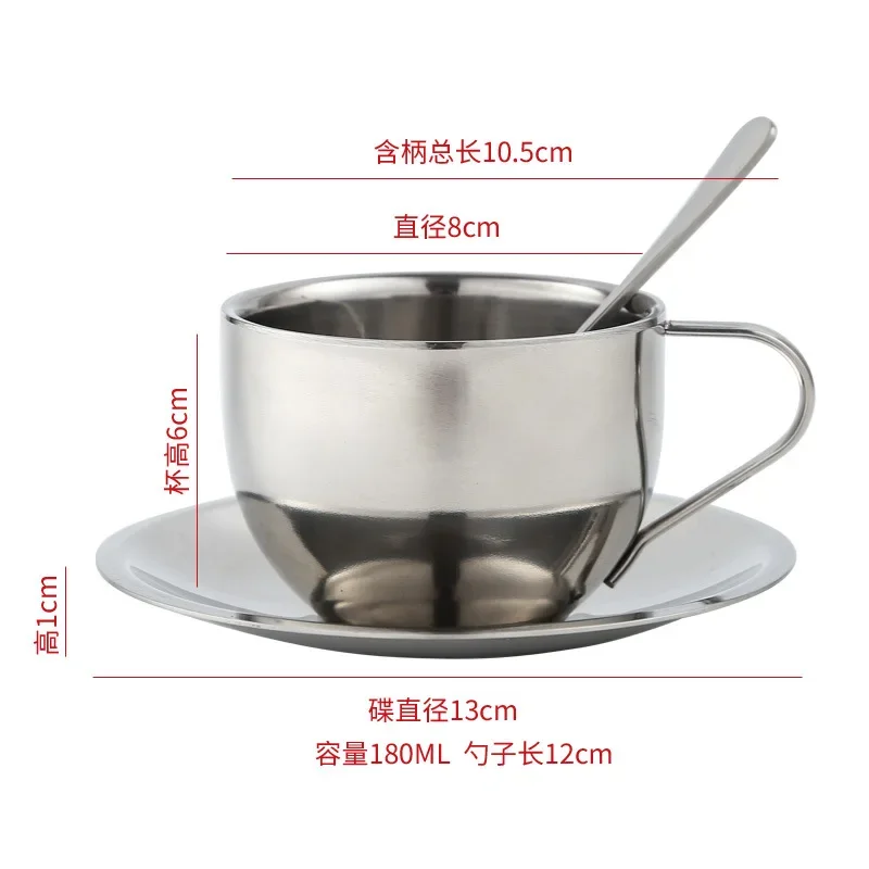 HOMSFOU Set Da Caffè In Acciaio Inox – Tazza 180ml Con Piattino E Cucchiaio, Lucido, Per Cappuccino, Tè E Bevande Calde, Regalo Elegante - 4