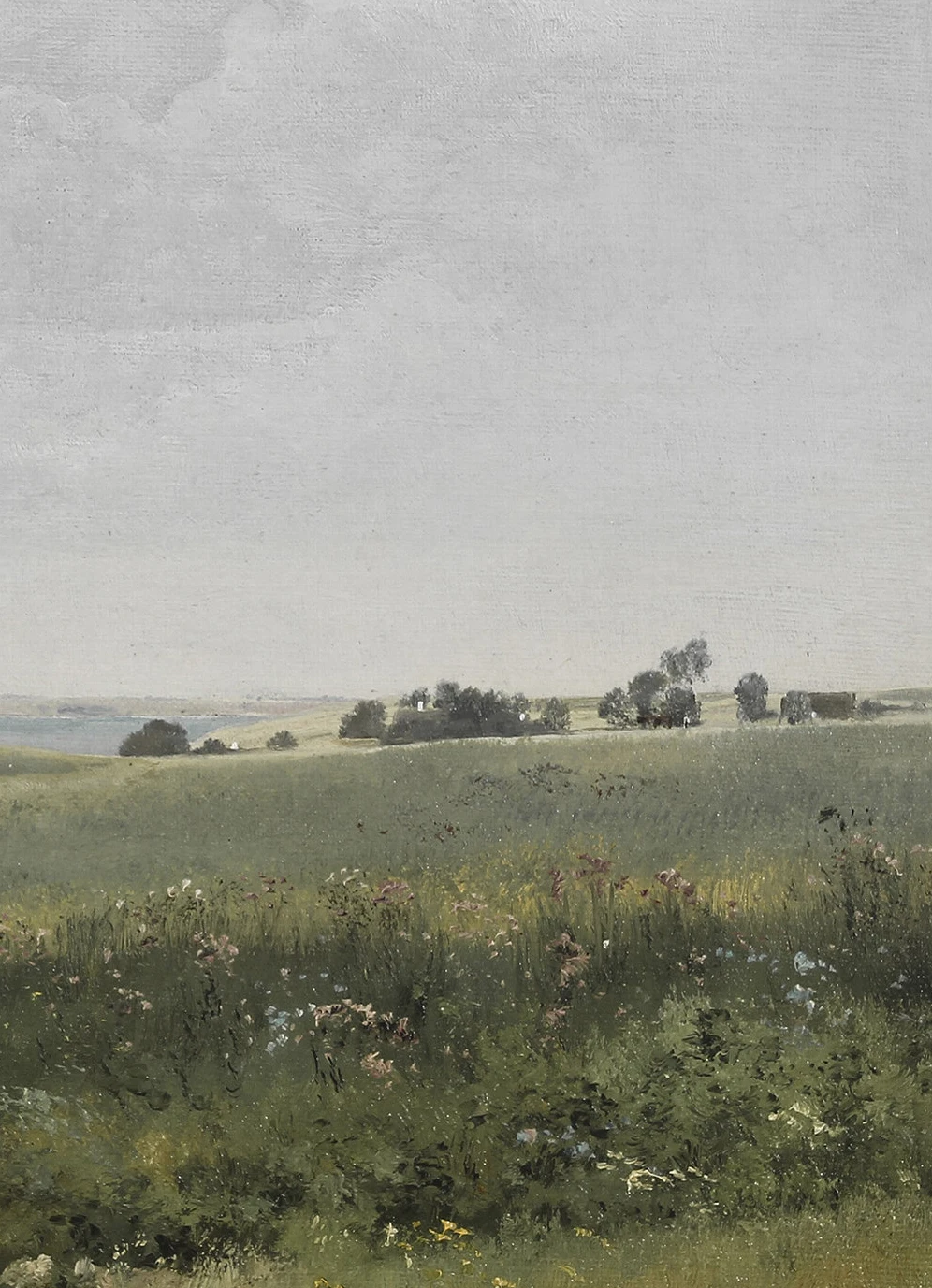 Wildflower Field Canvas Painting - Neutral Landscape Art for Farmhouse Living Room Decor