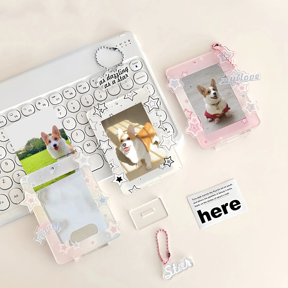 3inch Star Series Cute Sweet Photo Protection Photocard Frame Card Display Stand Desktop Decor Photo Holder Acrylic Card Sleeve