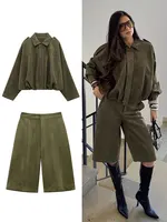 HH Spring Women Suede Coat Pant Sets Lapel Long Sleeve Zipper Jackets Casual Shorts 2025 New Fashion High Street Lady Outfit