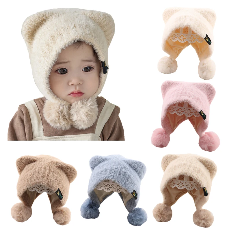Plush Baby Winter Hat Pompom Cute Infant Bonnet Hats Kids Beanie Soft Warm Infant Cap for Boys Girls Accessories 5-30M