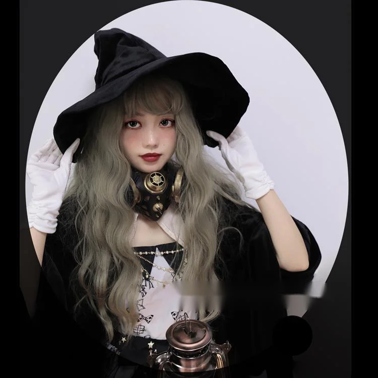Halloween Dark Girl Parade Lolita Velvet Wide brimmed Rose Witch Hat_voghion.com