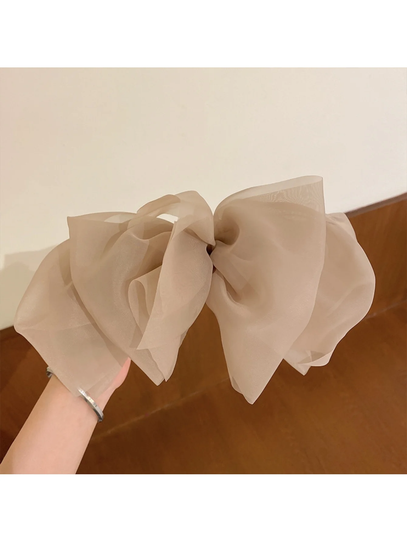 1-teilige Chiffon-Haarspange mit großer Schleife und langem Band, einfarbig, weicher Netzstoff, Damen-Haar-Accessoire – Detail 8