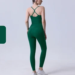 Women's 2-Piece Athletic Yoga Tracksuit - Sports Bra & Leggings Set for Fitness and Gym Workouts (Swamp Green)