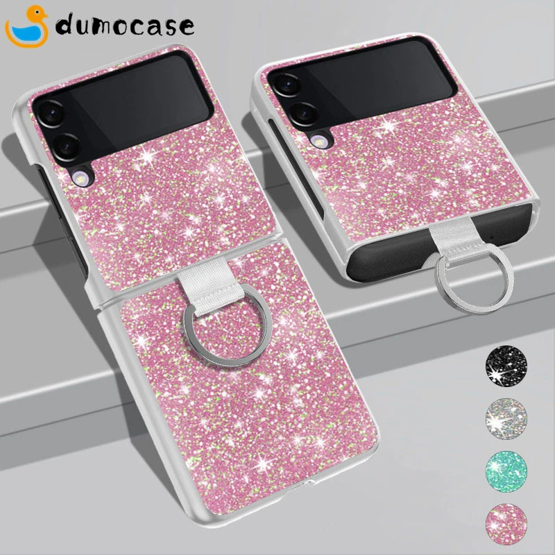 samsung galaxy z flip 3 5g case Sumsung ZFlip3 Case Glitter Sparkle Bling Hard PC Protect Phone Cover with Ring for Galaxy Z Flip3 Flip 3 5G Z3 Funda Coque samsung galaxy z flip3 case