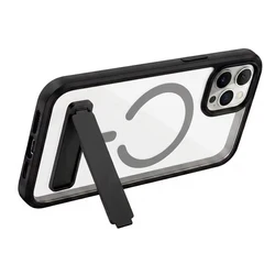 Sleek Black Magnetic Case with Foldable Stand and Anti - Yellowing - iPhone 12 Mini (Transparent)