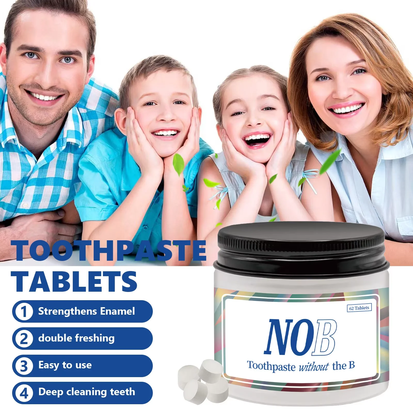 NOBS Toothpaste Tablets Nano Hydroxyapatite Flouride Free Eco & Travel Friendly Teeth Whitening Fresh Remove Smoke Stains