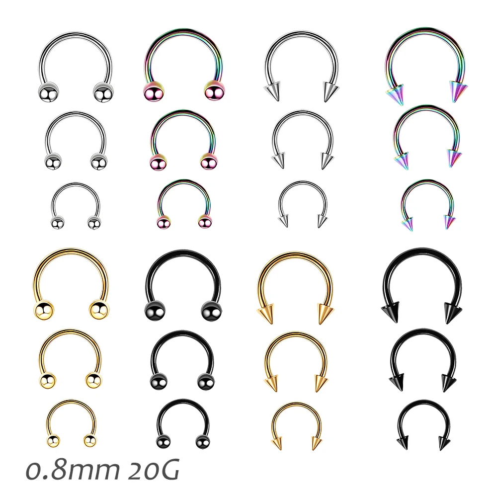Ftovosyo PA Ring Internally Threaded Circular Horseshoe Barbells Spike Large Septum Ring Ear Gauges Earrings 6G 4mm 12mm 1/2" 316L Surgical Steel Body Piercing Jewelry For Women Men