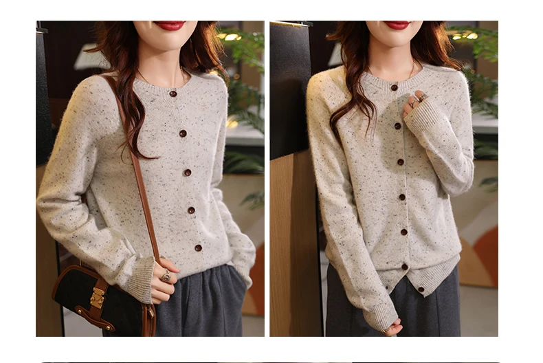 100 % Wolle Strickjacke Frauen Pullover Runde-kragen Gestrickte Fit Mode Einreiher Mantel 2024 Winter Neue Tops – Detail 4
