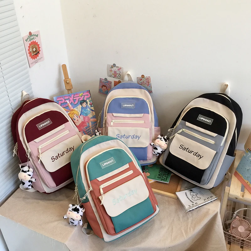 Backpack Women multicolor cute College Girl tote bag Boy SchoolBag Book Waterproof Packbags Teenage student playful Rucksack