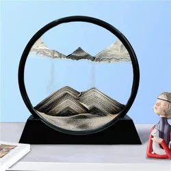3D Round Glass Quicksand Home Decor Moving Sand Art Picture Sandscape In Motion Display Flowing Sand Frame Sand Painting Gifts